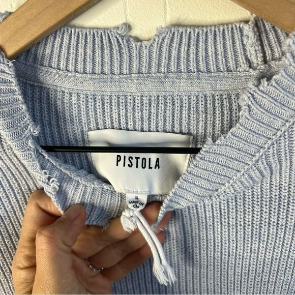 Revolve Pistola Women's Darya Distressed Sweater Light Blue Size Small - Picture 3 of 6